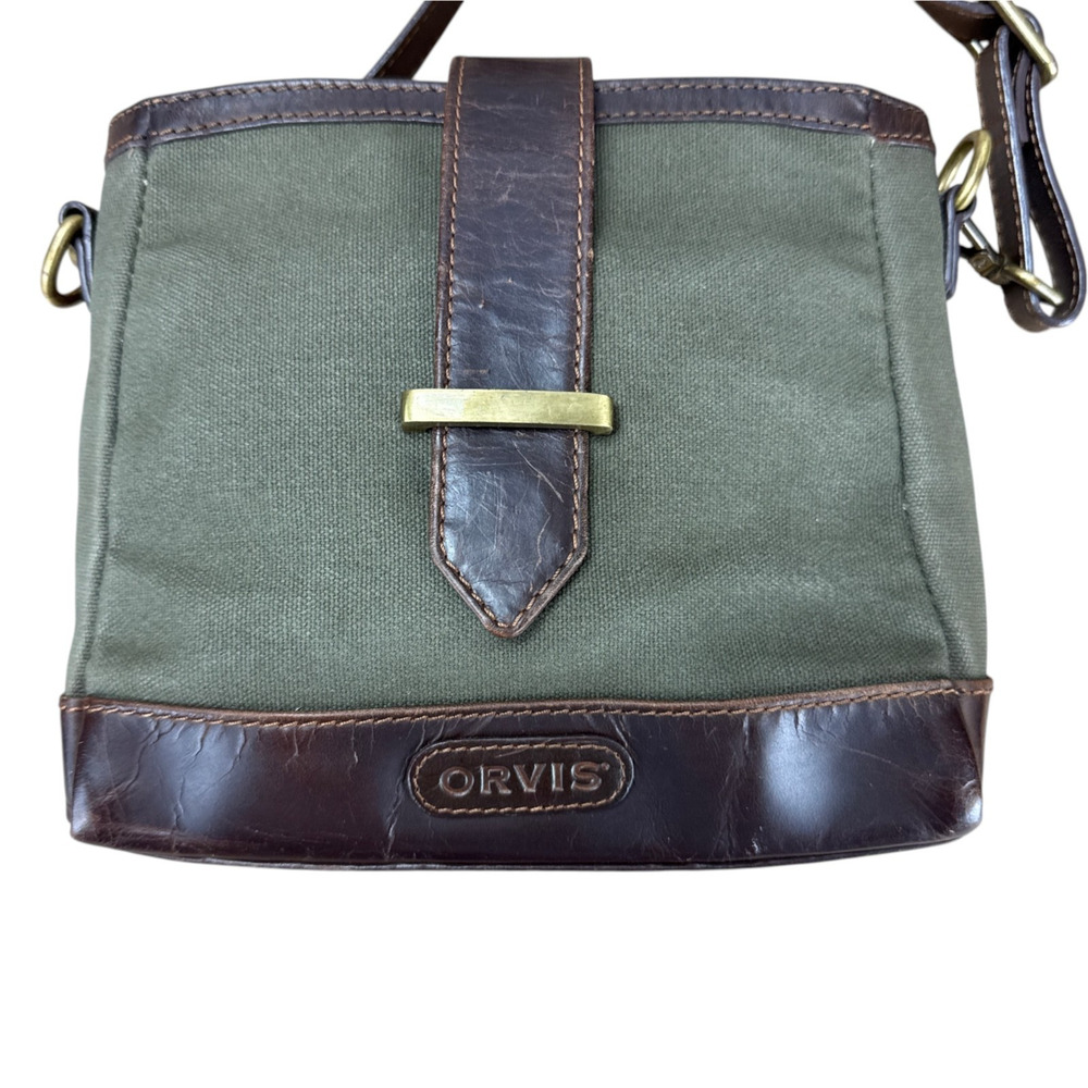 Orvis Battenkill Canvas Leather Crossbody Bag Grey Olive Utility Gorpcore Purse - Picture 3 of 15